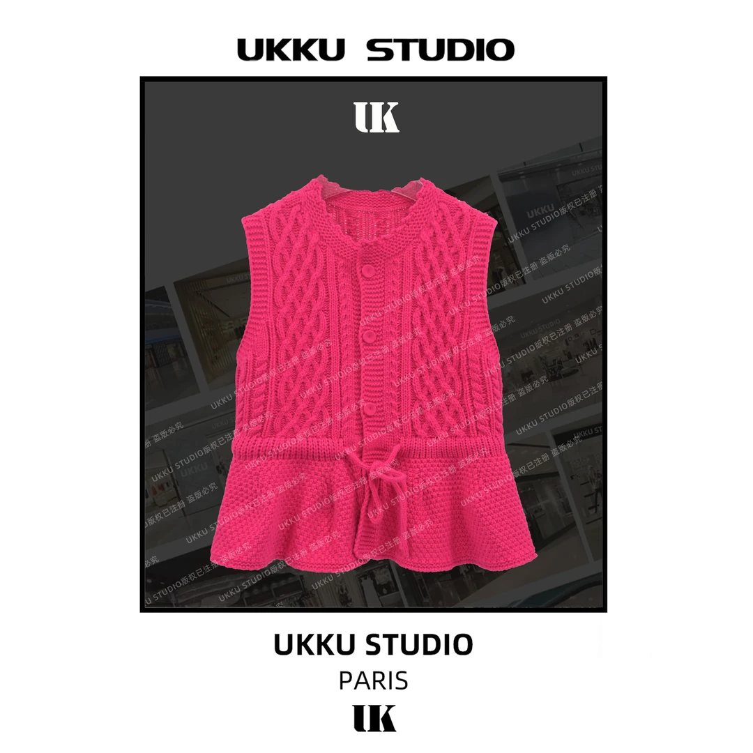 小尧【BASSIRIANA】设计气质撞色轻奢小众百搭火龙果色毛衣513045