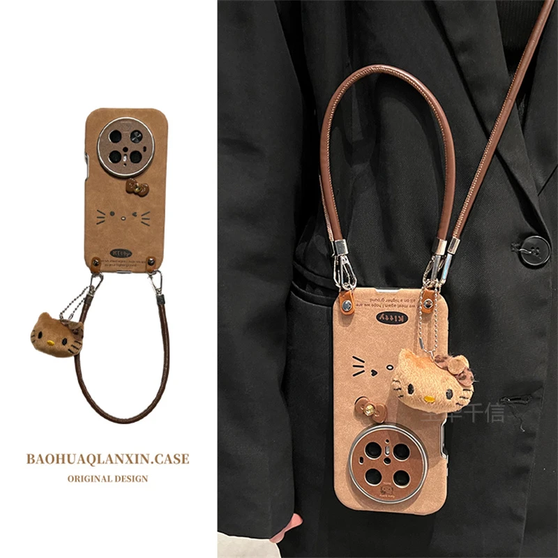 棕底kt表情适用于华为mate70pro手机壳p70pro卡通mate60pro保护套