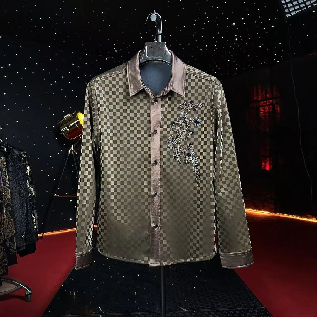 【设计】棋盘格 春季新款轻奢衬衣夹克外套男士