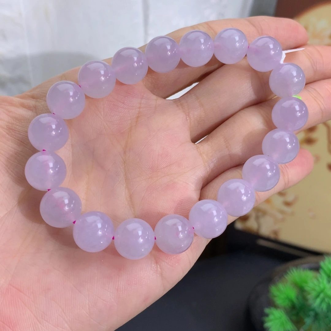 翡翠未镶嵌手串卡10冰胶淡淡粉紫手串