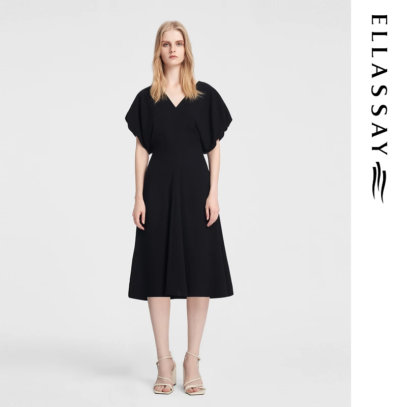 【晨粉专享价】歌力思夏季三醋酯法式优雅垂感V领连衣裙Y038