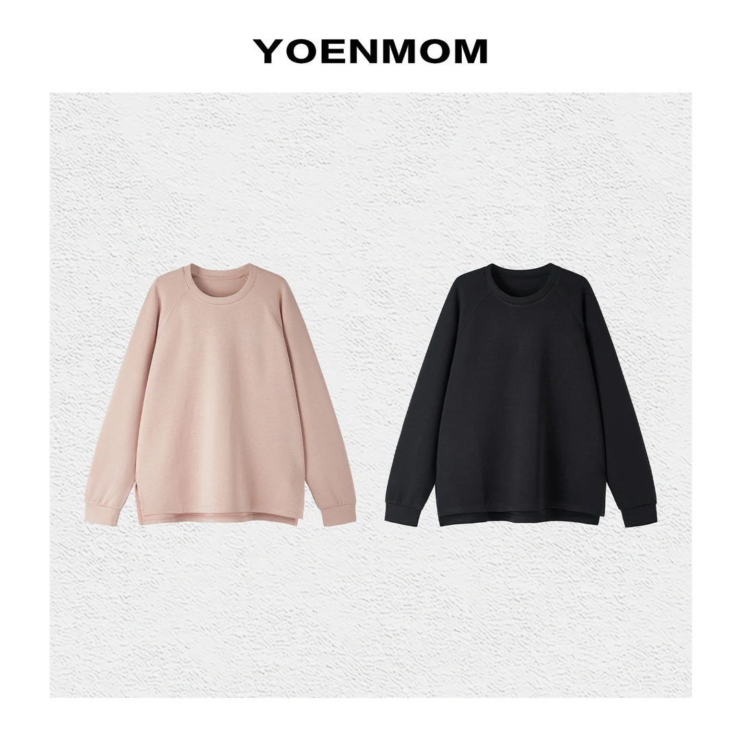 YOENMOM·插肩T·春季新品 醋酸简约纯色柔软亲肤慵懒感休闲百搭T恤