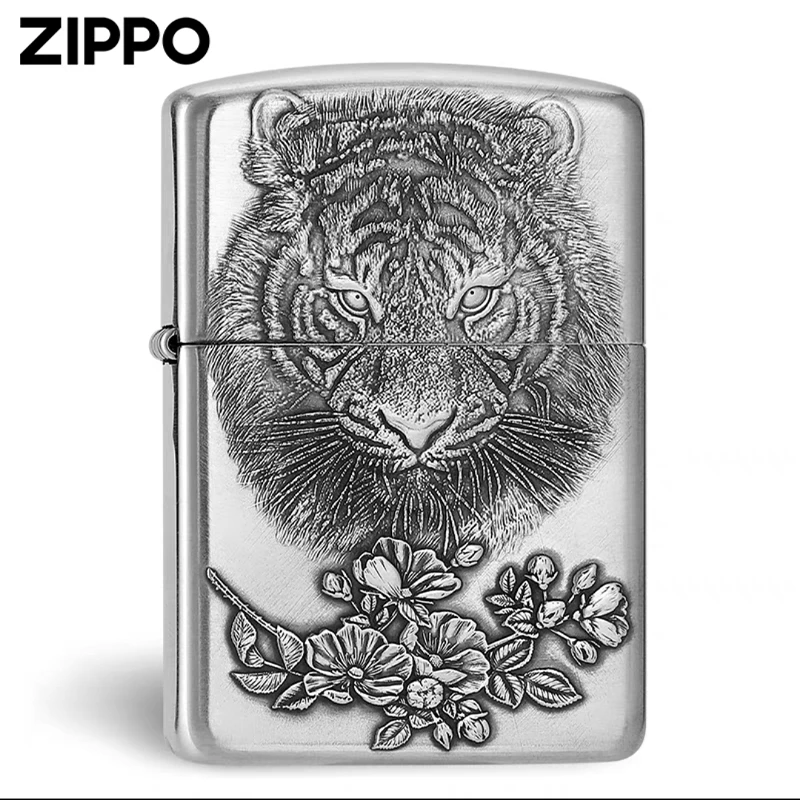 【CC】ZIPPO打火机G纯银盔甲正面虎嗅蔷薇背面虎虎生威