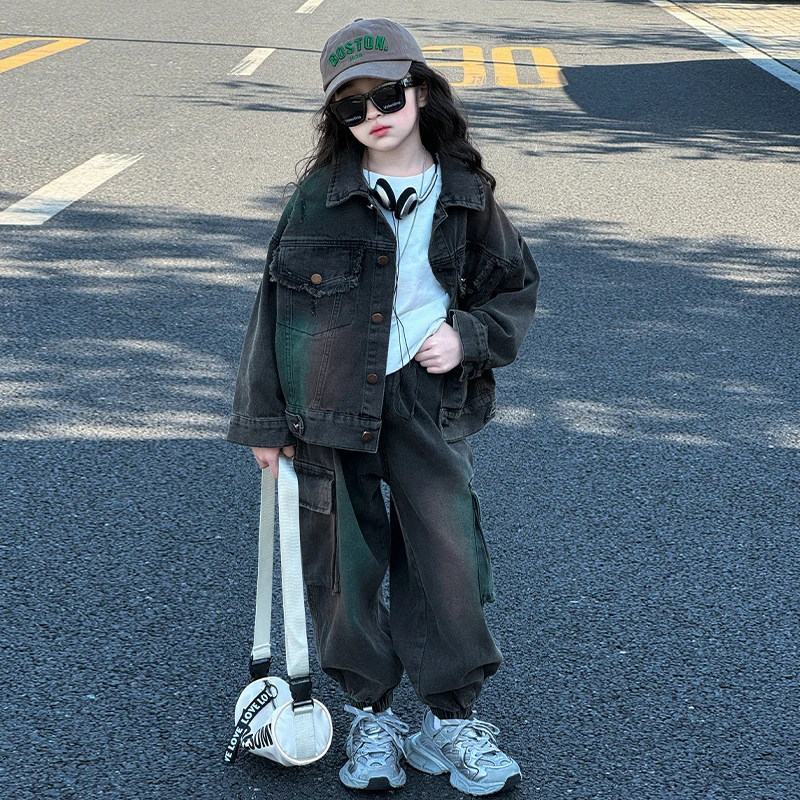 女童牛仔套装2025新款秋装儿童外套洋气大童衣服春秋女孩工装童装