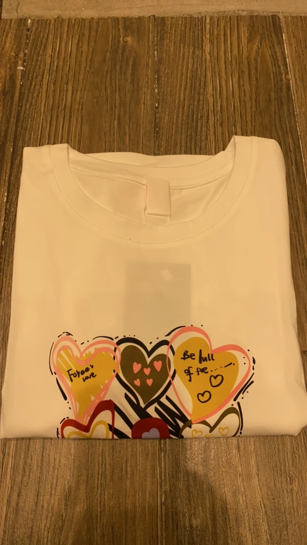 【小玉】新款彩虹爱心T恤女半袖百搭圆领显瘦时尚特色上衣