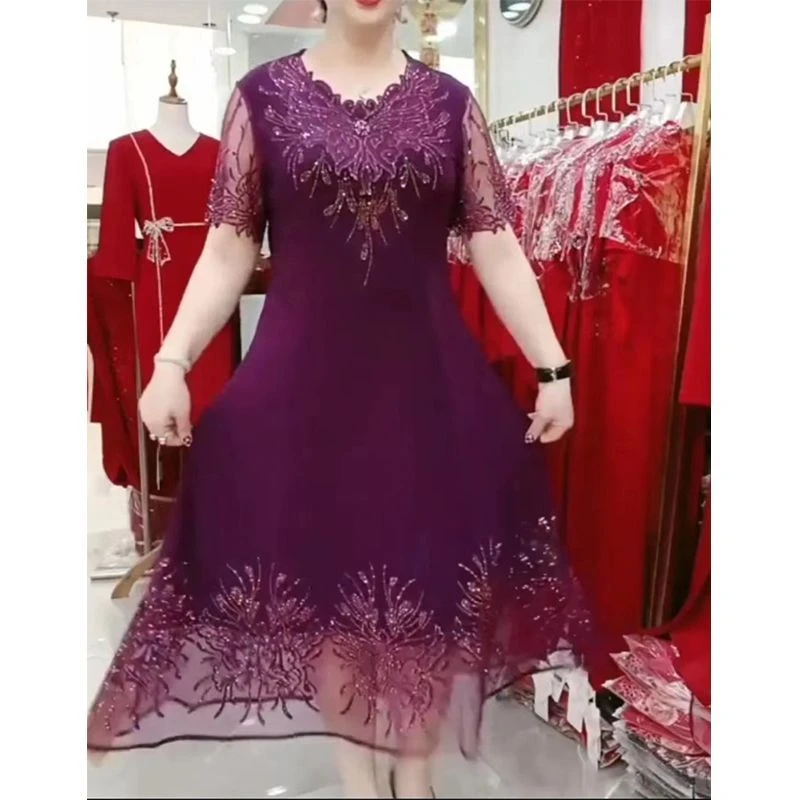 大码连衣裙新款短袖时尚V领收腰显瘦气质02