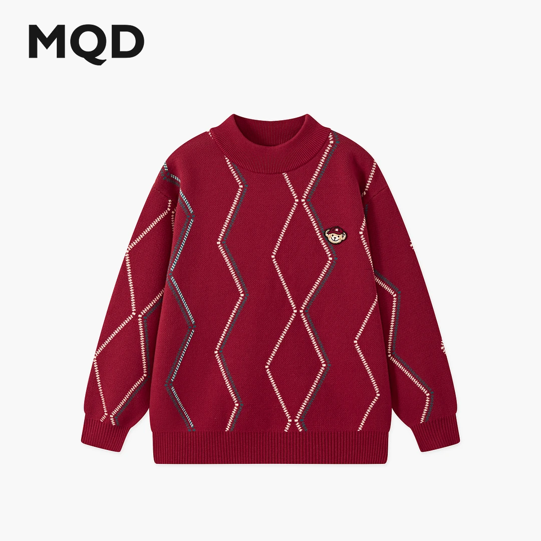 MQD男童25冬新款学院风满版菱格V领毛衣亲肤保暖针织衫9654W0726