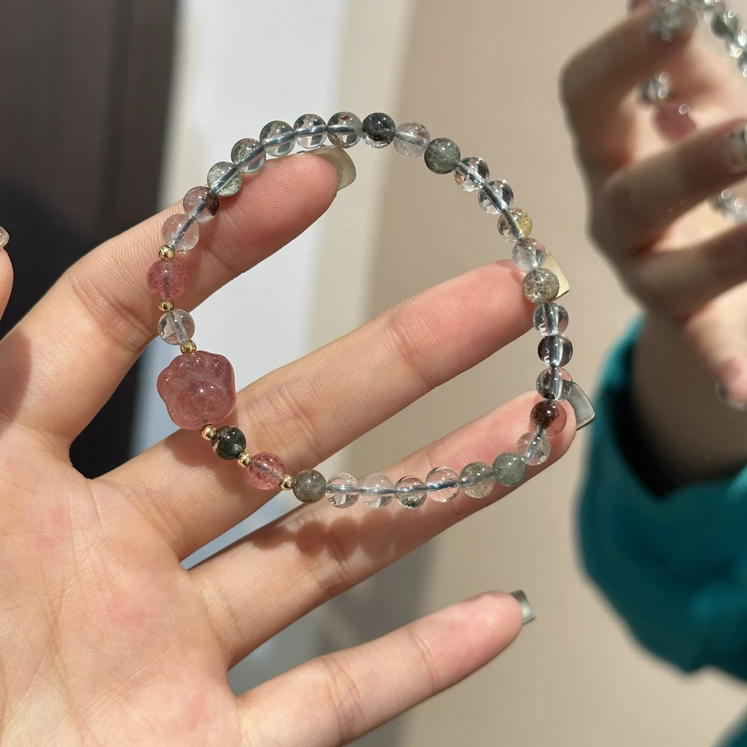 【必买绿幽灵猫爪】天然水晶手串绿幽灵单圈叠戴手链小众原创设计