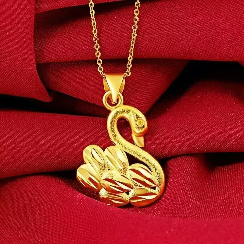 铜合金吊坠 古法双面立体亮面小天鹅项链