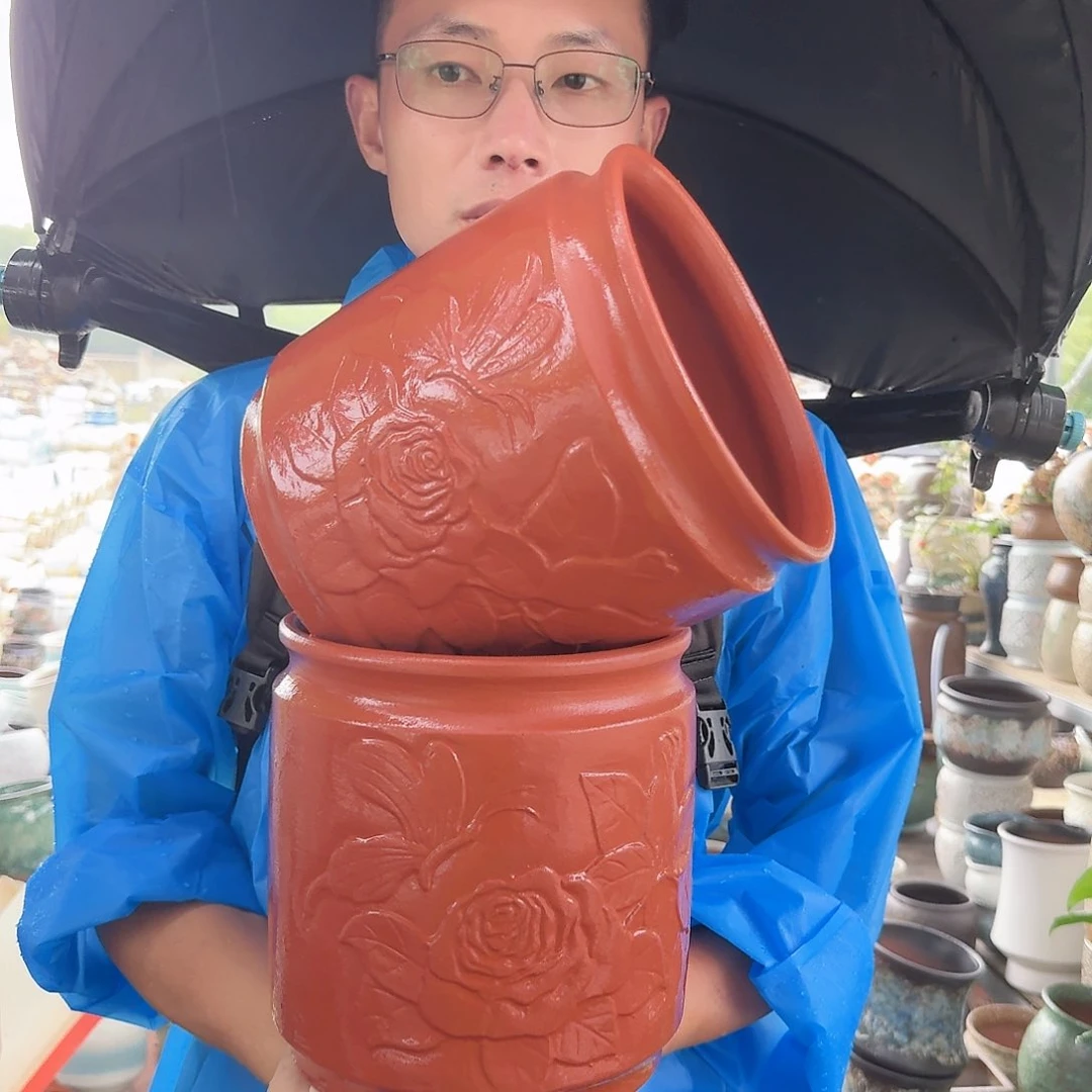 紫砂花盆口19高20（蝶恋花紫两个