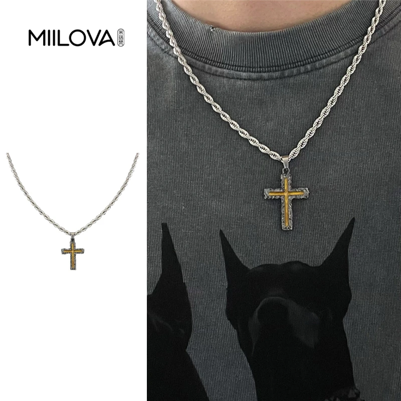 钛钢项链 十字架熔岩男款项链女冷淡风锁骨链字母嘻哈小众设计感