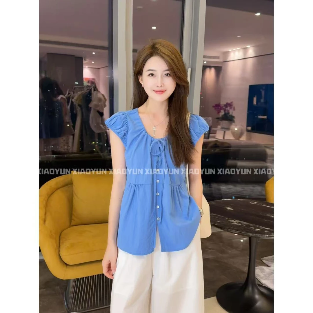飞袖绑带上衣 小允姐姐2025新款时尚气质高级飞袖绑带上衣
