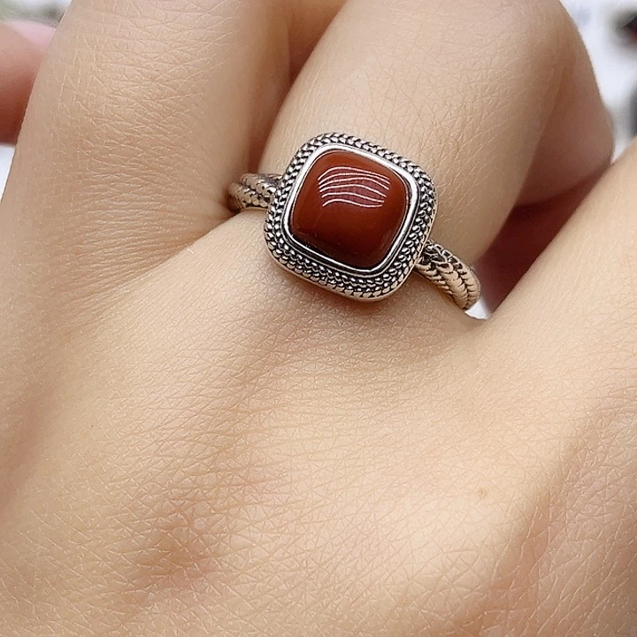 玛瑙/玉髓戒指银S925镶嵌925银
