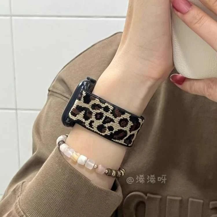 适用苹果iwatch10/9手表带豹纹尼龙编织表带ultra2爆款applewatch