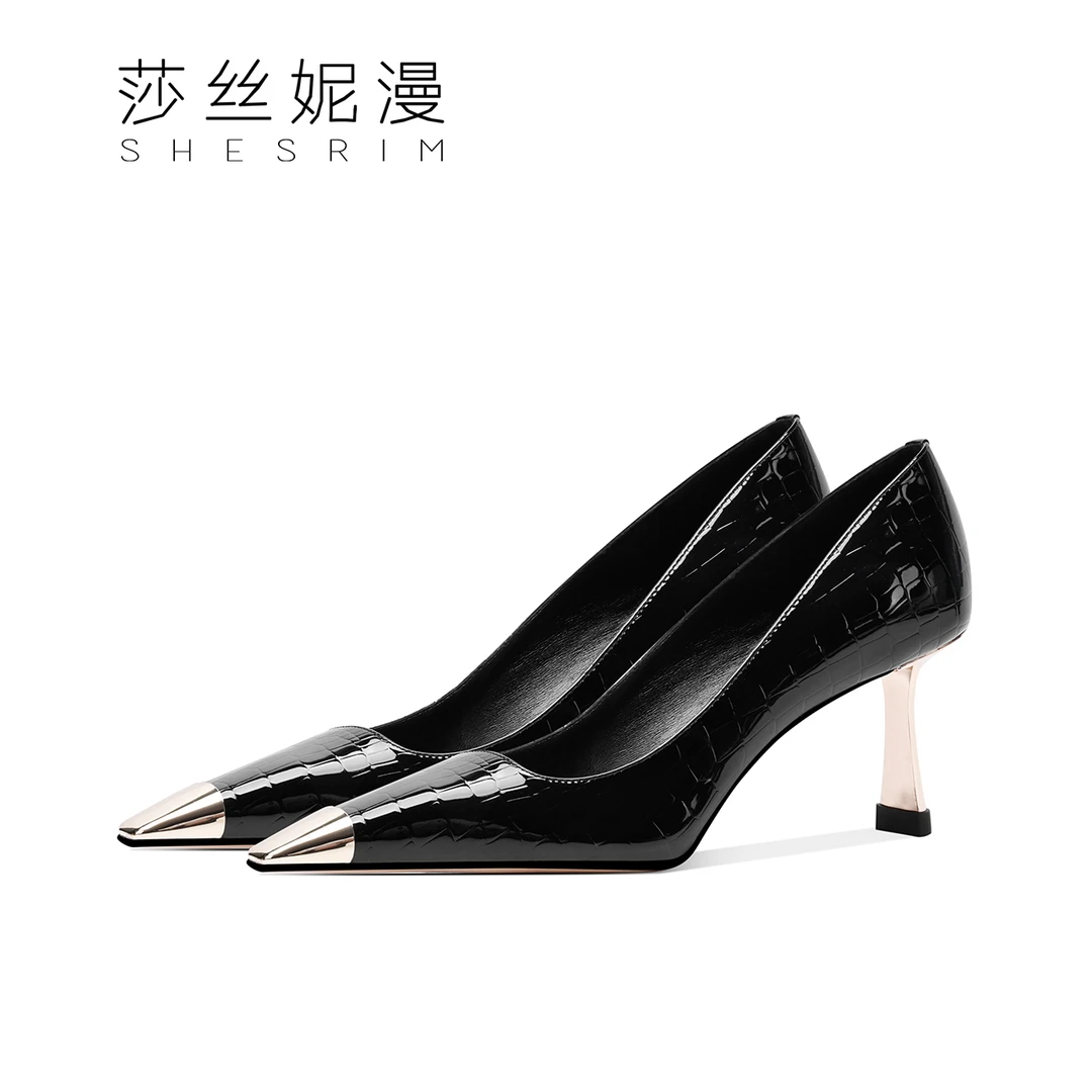 黑色尖头高跟鞋女2024秋季新款漆皮百搭细跟时尚单鞋气质女鞋