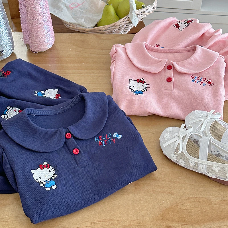 【橘子家】女童亲子家居两件套卡通KT猫短袖短裤套装HS62045