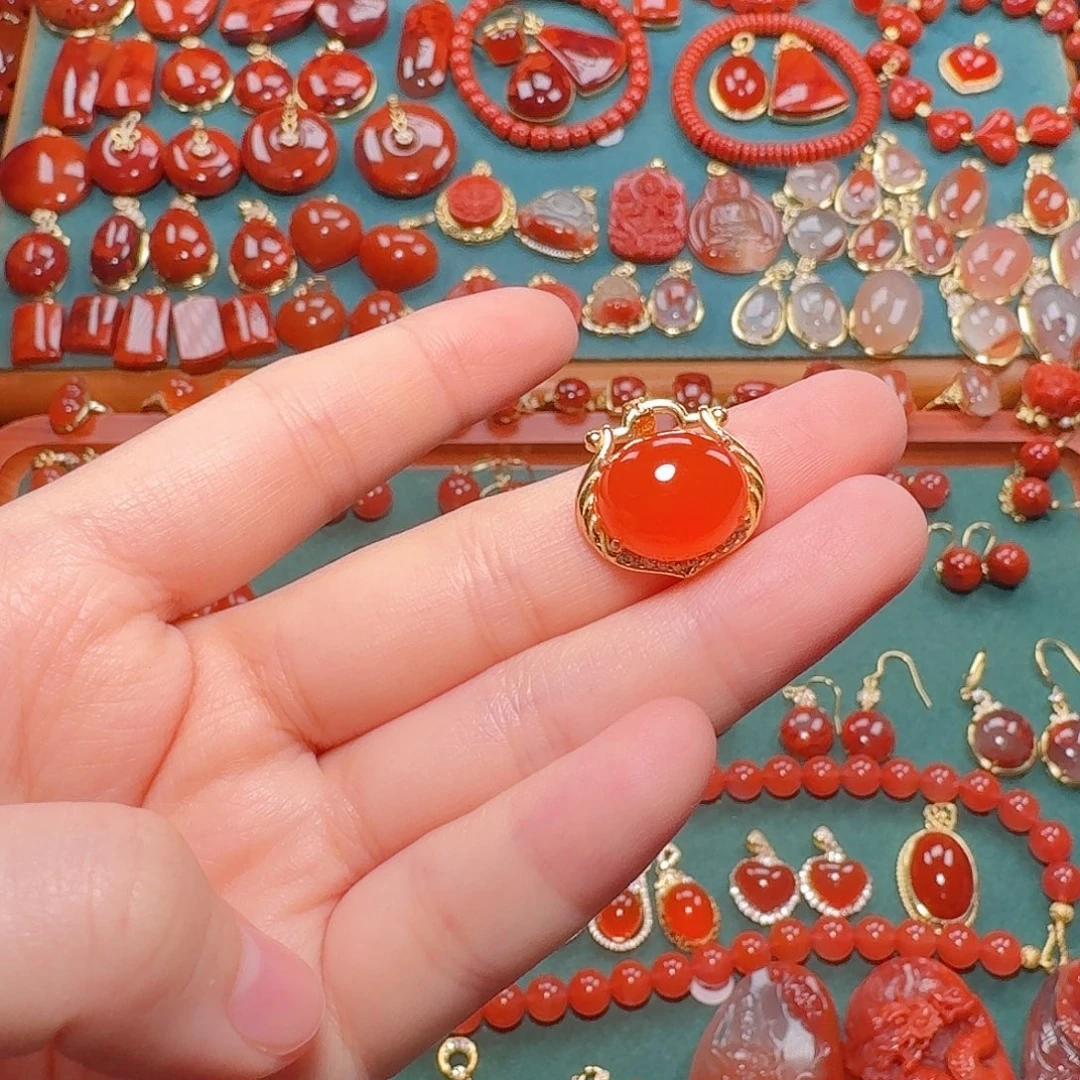 南红玛瑙银S925镶嵌吊坠