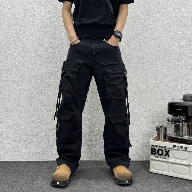 纯色黑色简约直筒休闲宽松牛仔裤秋冬新款秋冬黑色宽松直筒牛仔裤