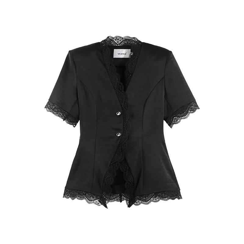 夏季高级感小众短袖蕾丝边短外套女修身显瘦西装外套SHBZC622223