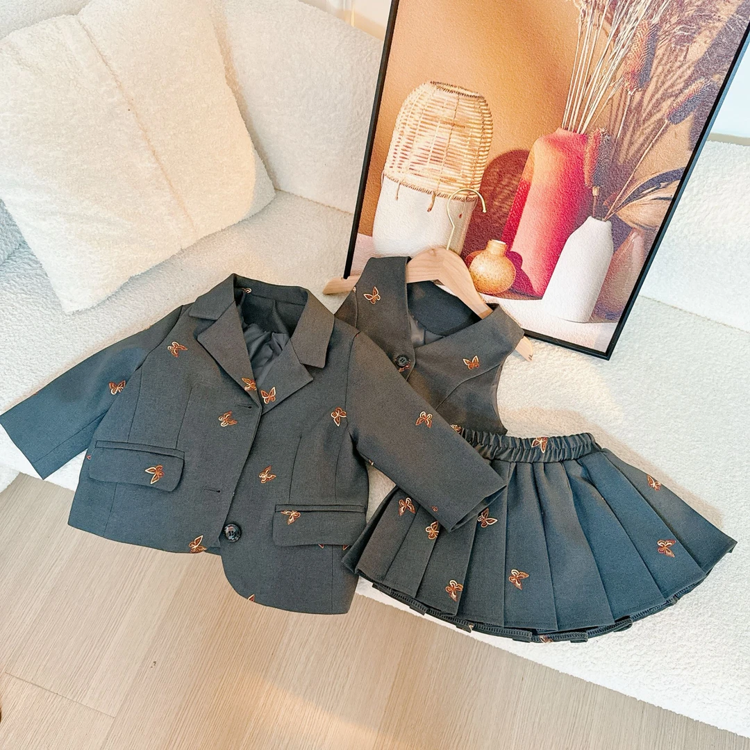 女童2025秋季设计感时髦西装上衣时尚洋气百褶裙套装4Q119