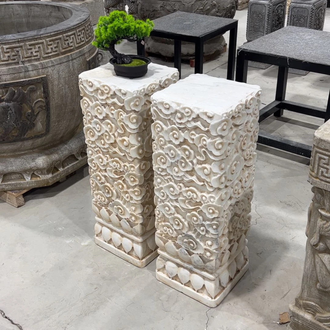 石材包邮 天然汉白玉祥云石柱 高80厘米
