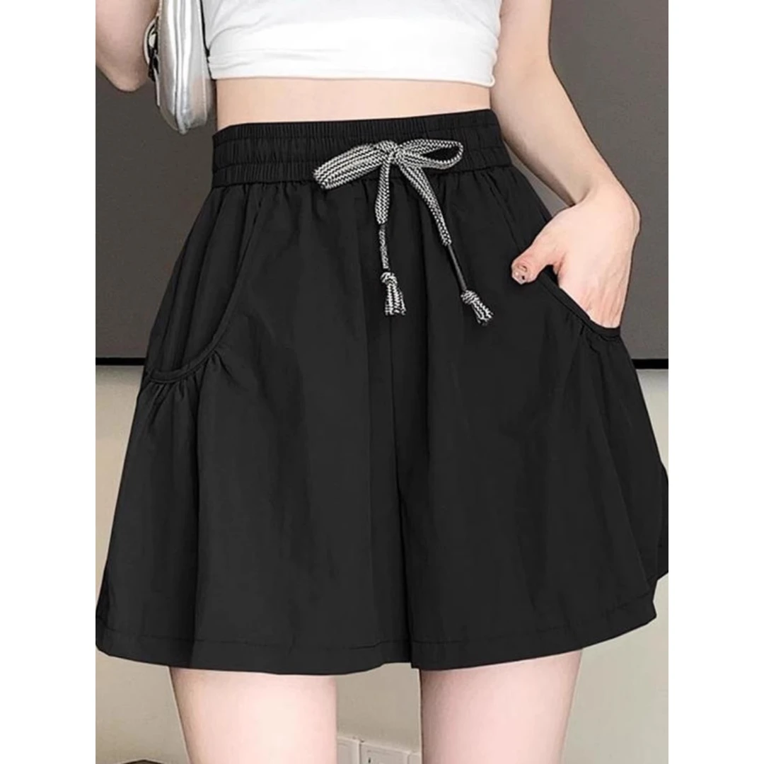 300斤大码胖mm粉色休闲短裤女夏季薄款抽绳高腰宽松a字速干阔腿裤