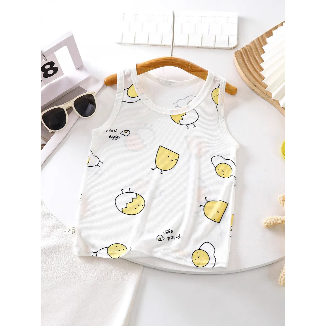 夏季新款宝宝印花字母T恤单件上衣男女儿童工字背心坎肩夏款童装D