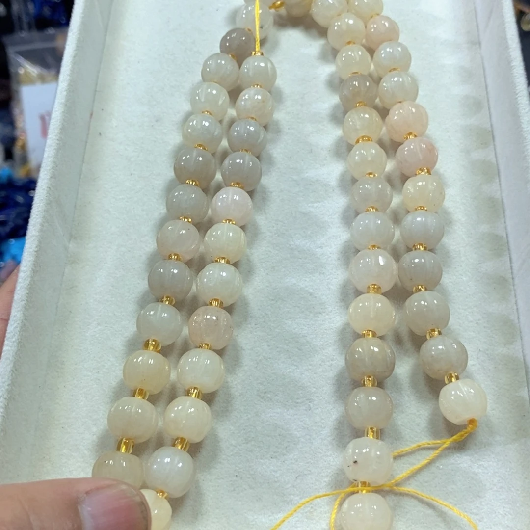 玛瑙/玉髓合金珠宝半成品金丝玉雕刻南瓜珠一条12mm