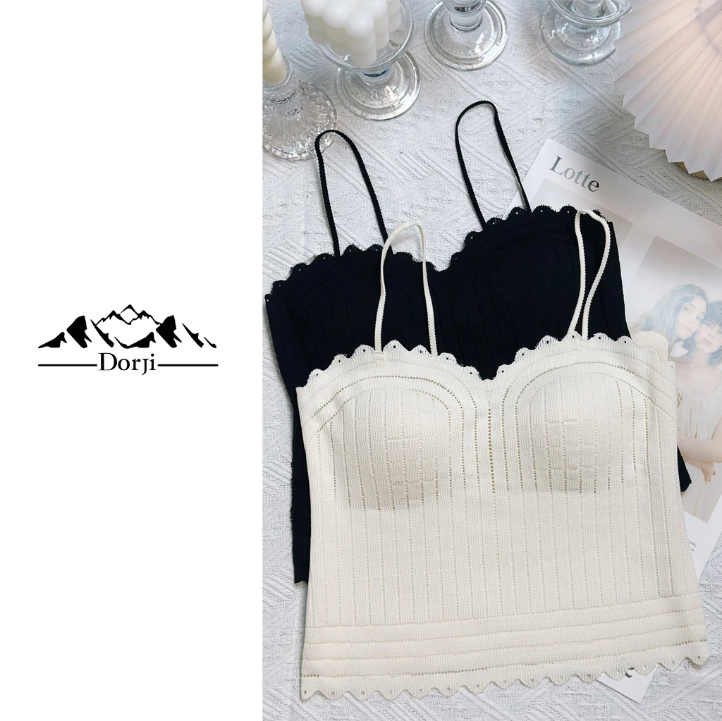 【油画少女】韩系蕾丝背心女细肩带修身显瘦防走光文胸一体吊带背心