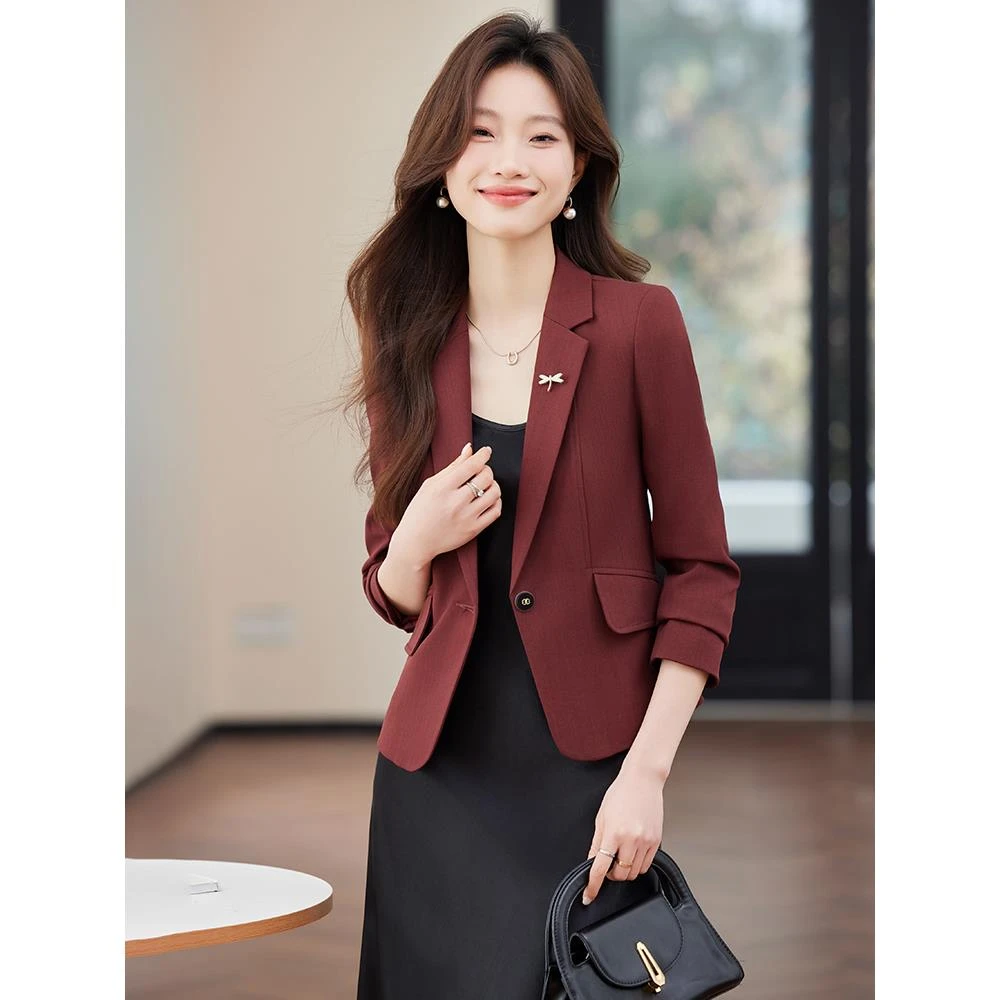 红色西装套装女春秋2025新款高级感气质小个子时尚西服外套连衣裙
