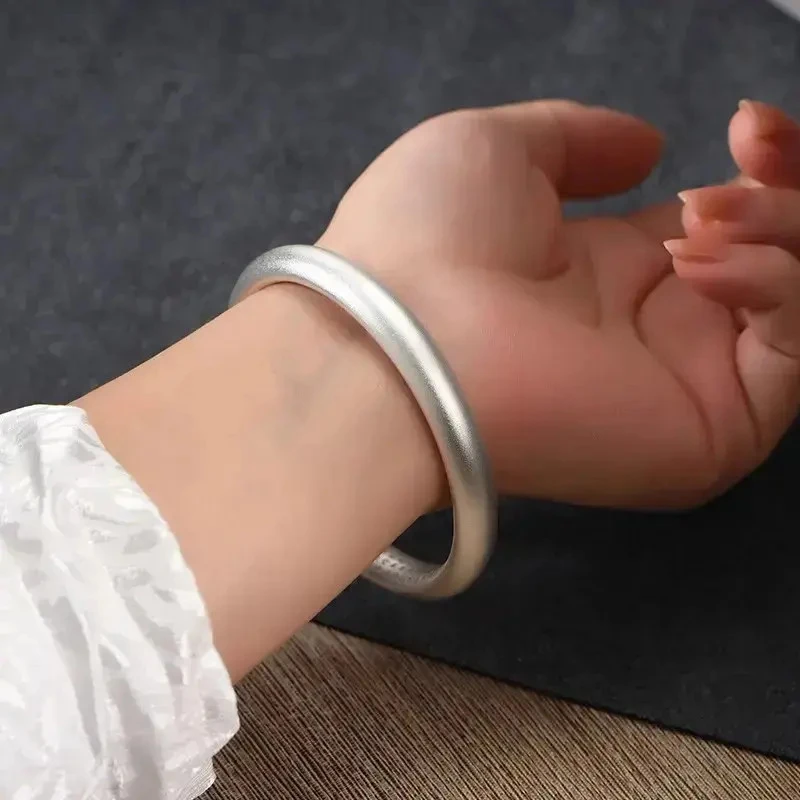 足银手镯 足银手镯女999.9闭口泥鳅背古法心经磨砂素圈送妈妈