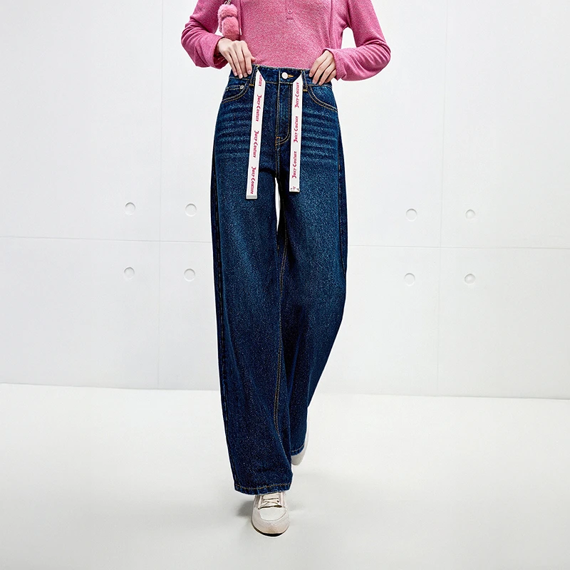 【100%棉】Juicy Couture橘滋牛仔裤女25年冬季新款撞色宽松萝卜裤