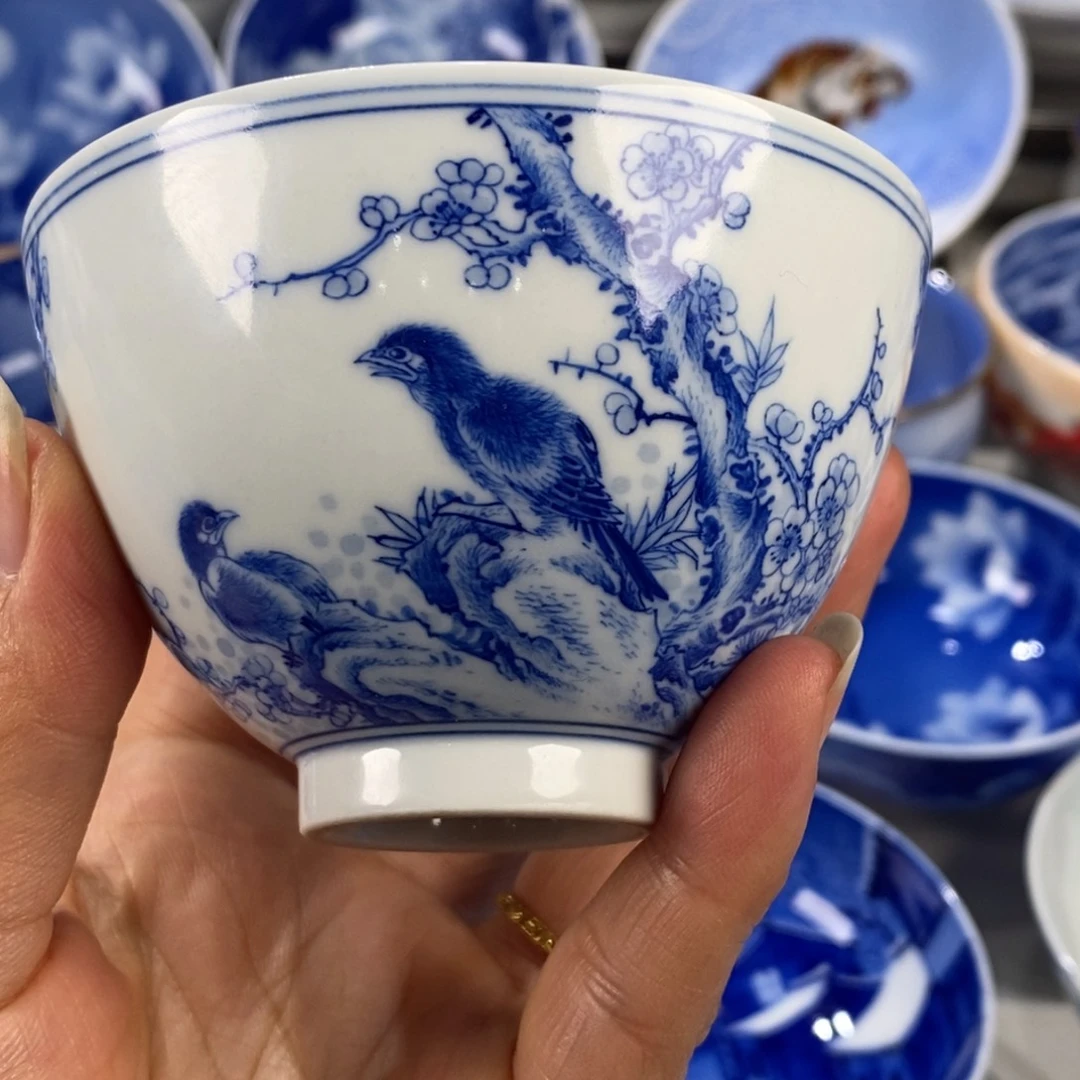 青花花鸟主人杯杯