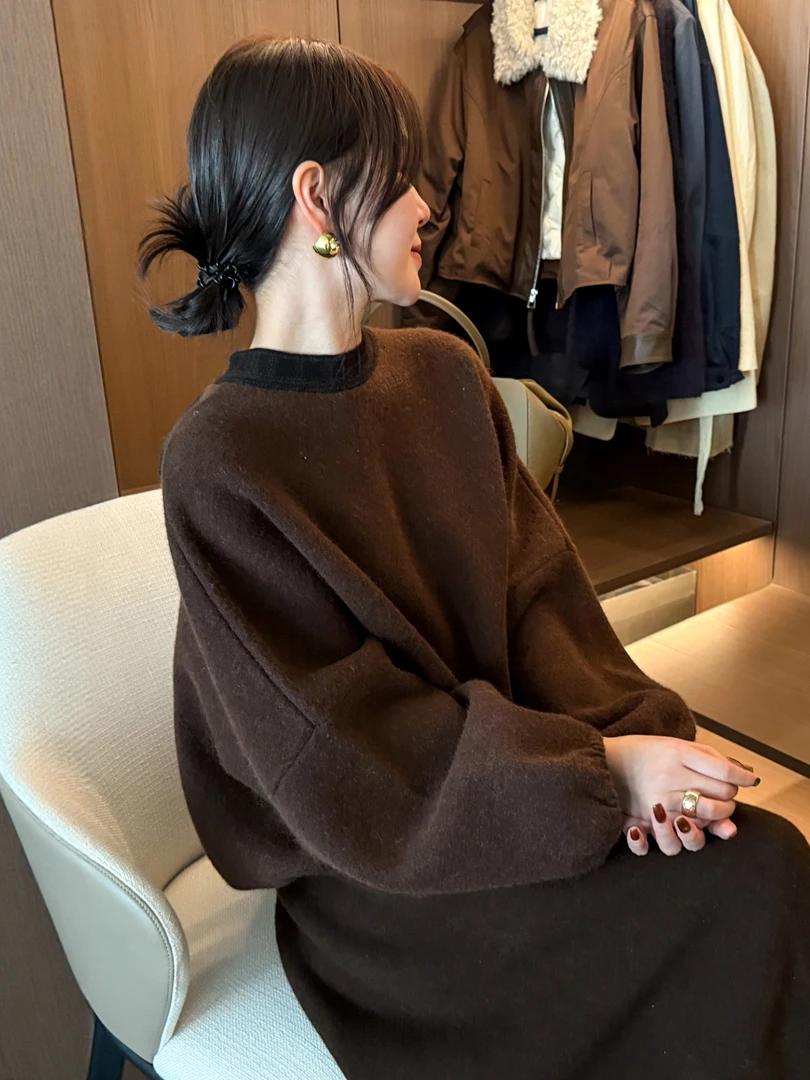 韩系百搭毛衣外套高腰针织半身裙女2025秋季新款宽松显瘦减龄套装