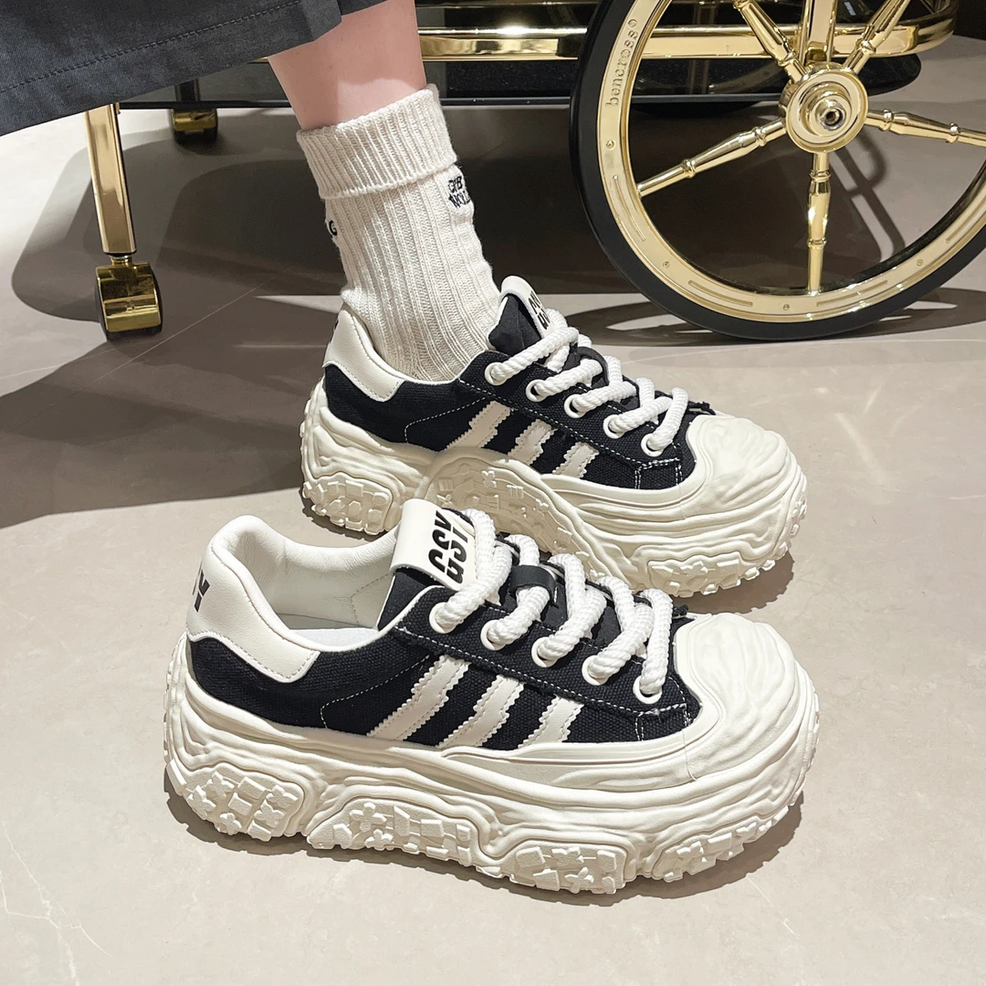 贝壳头溶解鞋女2025春季新款韩版百搭皮面休闲板鞋厚底增高小白鞋