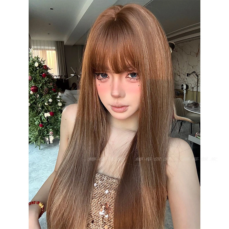 -【1990s】暖棕挑染砂金假发新款挑色设计感直发层次女头套假发