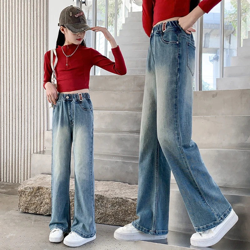 女童春装牛仔裤显瘦时尚中大童宽松裤子2025新款春秋儿童休闲长裤