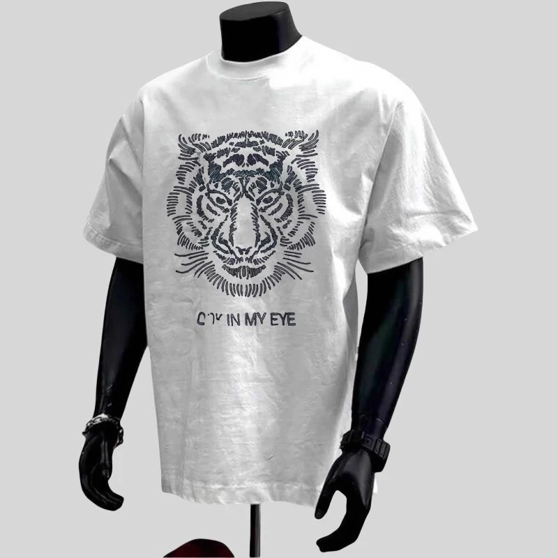 时尚高级感纯棉短袖t恤男半袖上衣ins潮夏季黑色潮流印花宽松