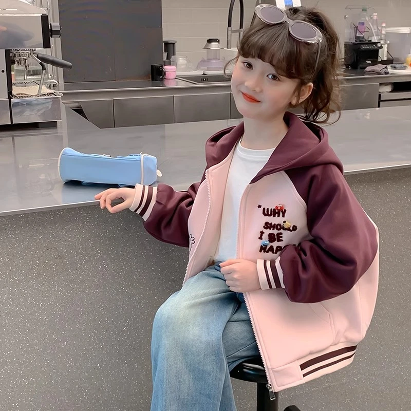 女童外套春装2025新款洋气儿童时髦春秋夹克网红女孩棒球服上衣