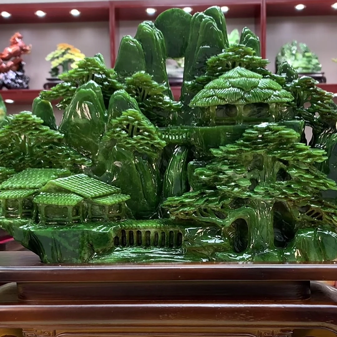 8877家居装饰摆件玉石雕刻电视柜玄关新中式创意书房山水花鸟白菜