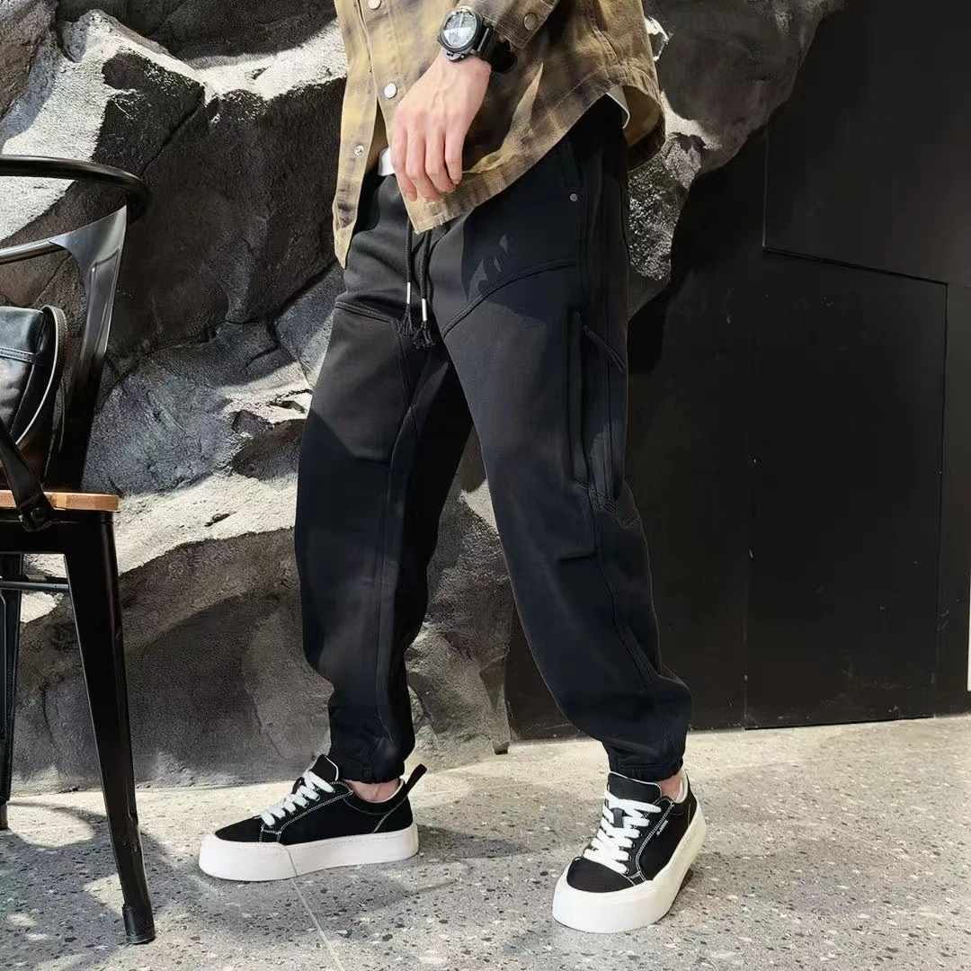 秋冬加厚水洗做旧立体剪裁拉链潮流束脚时尚帅气百搭休闲运动裤男