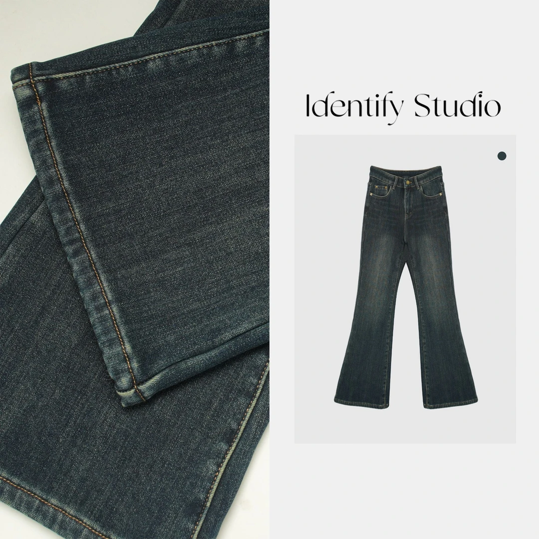 IDENTIFY冬季新款时尚高腰复古加绒微喇休闲牛仔裤25AWG121812