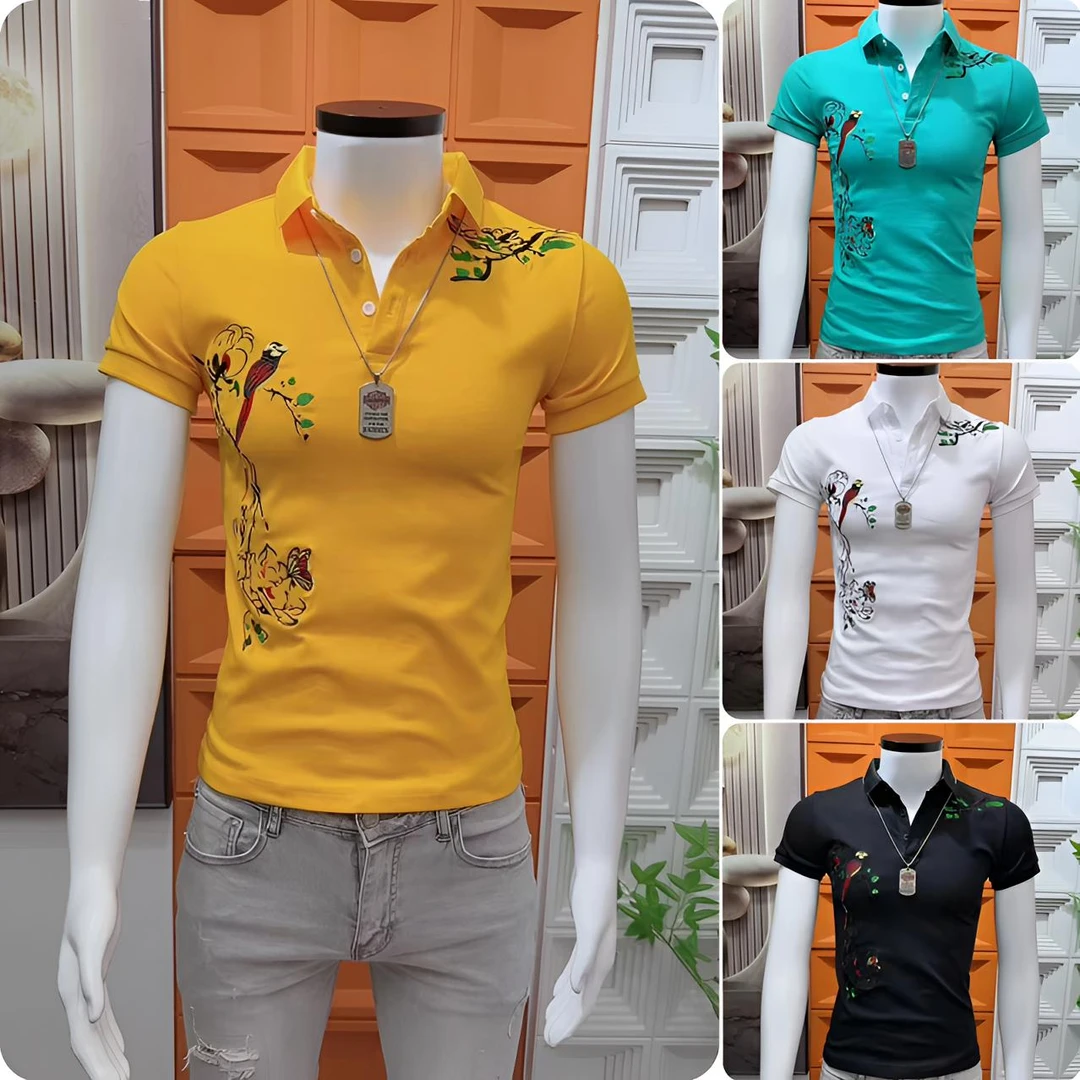 2025新款Polo衫男款痞帅高级感修身刺绣翻领短袖T恤夏季高端半袖t