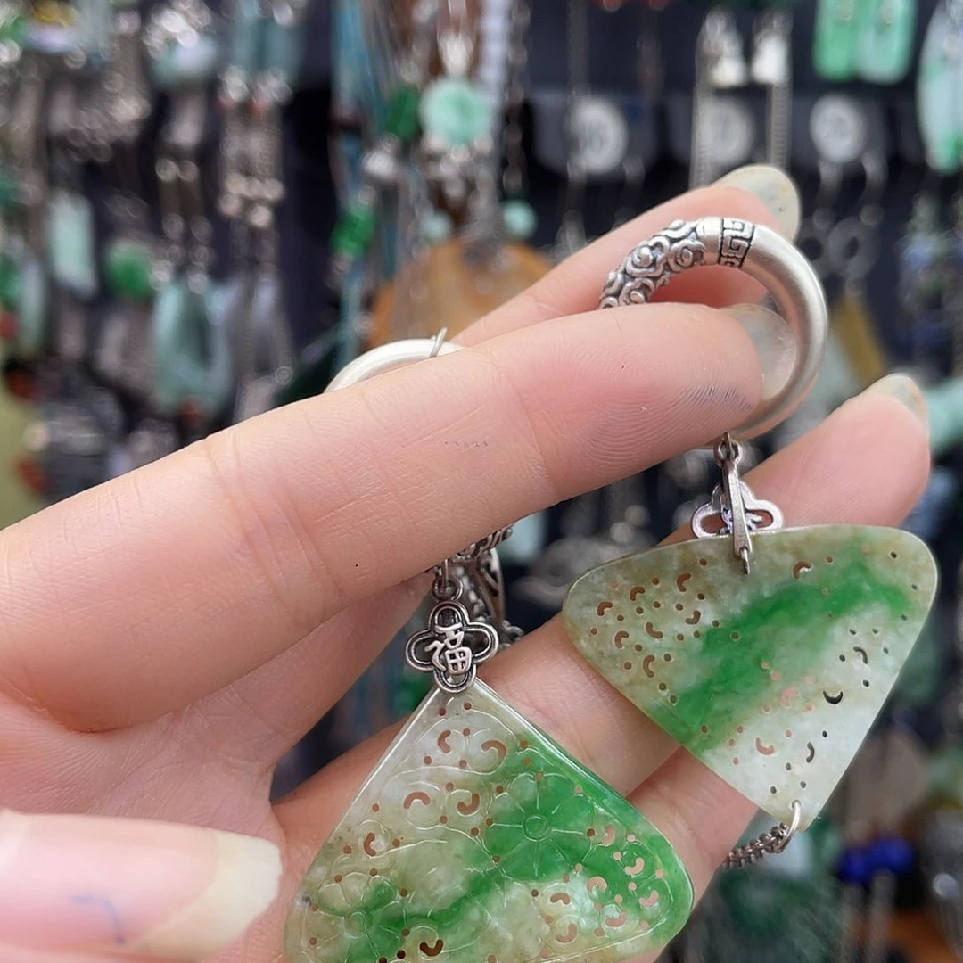 爱***甜翡翠银S925镶嵌耳饰782ghjhhh