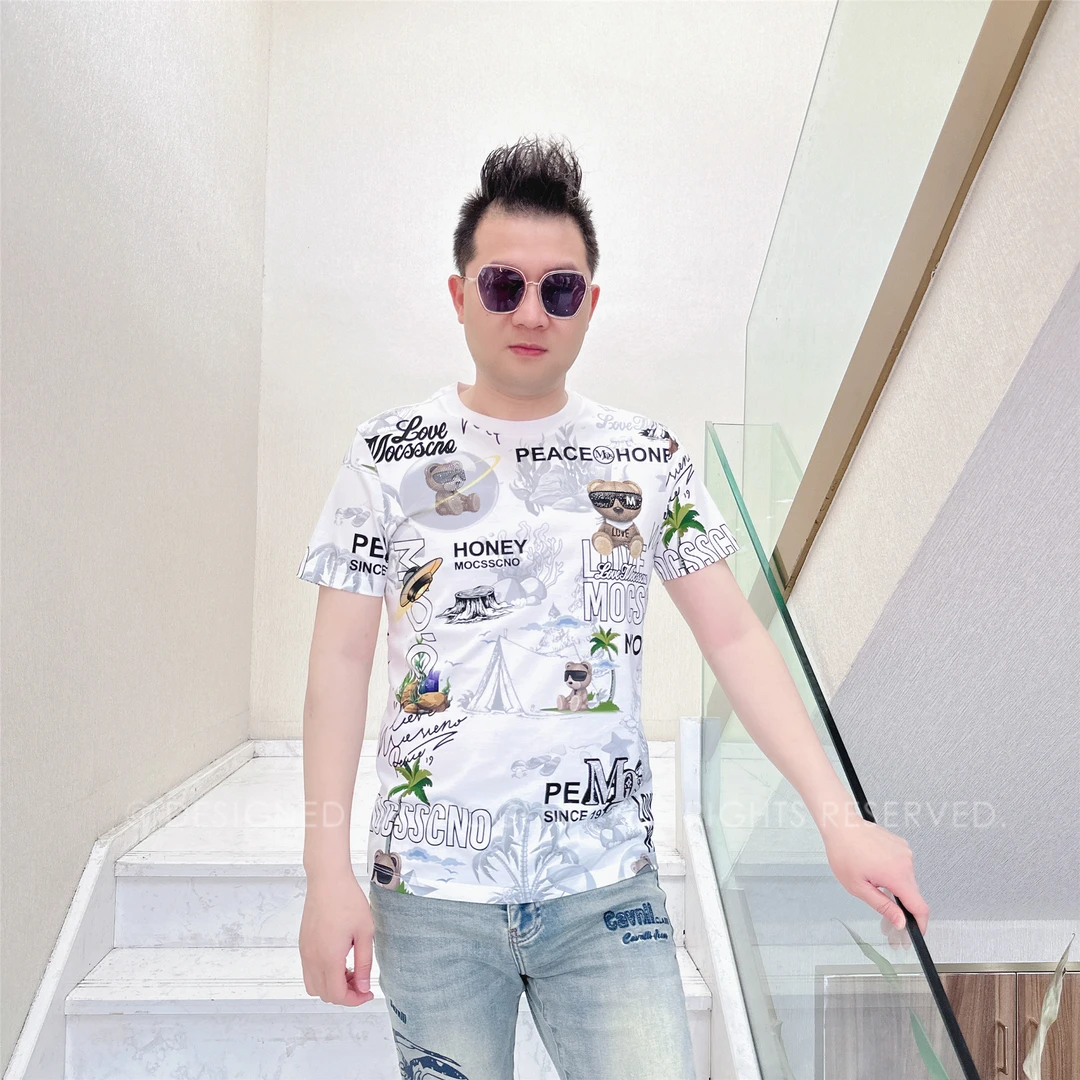 夏季款MOCSS多处小熊椰树男士品质高端轻奢洋气上档次潮牌短袖t恤