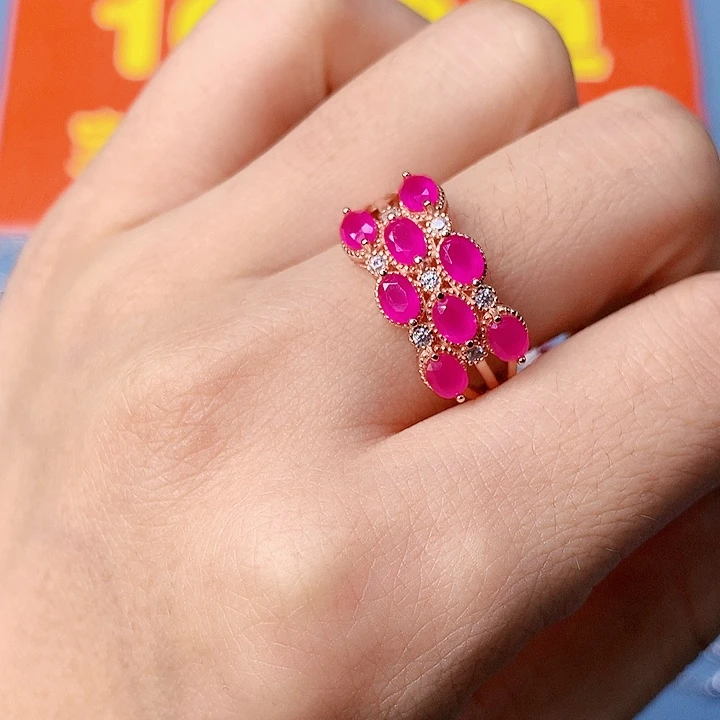 红宝石戒指银S925镶嵌