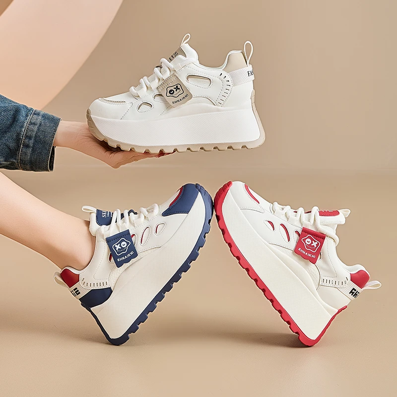 秋季松糕厚底女鞋ins网红百搭软底轻盈不累脚厚底增高7厘米阿甘鞋