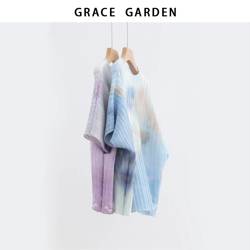 GRACE GARDEN【蓝精灵！】水墨晕染印花立体褶皱小衫NCY5G0210