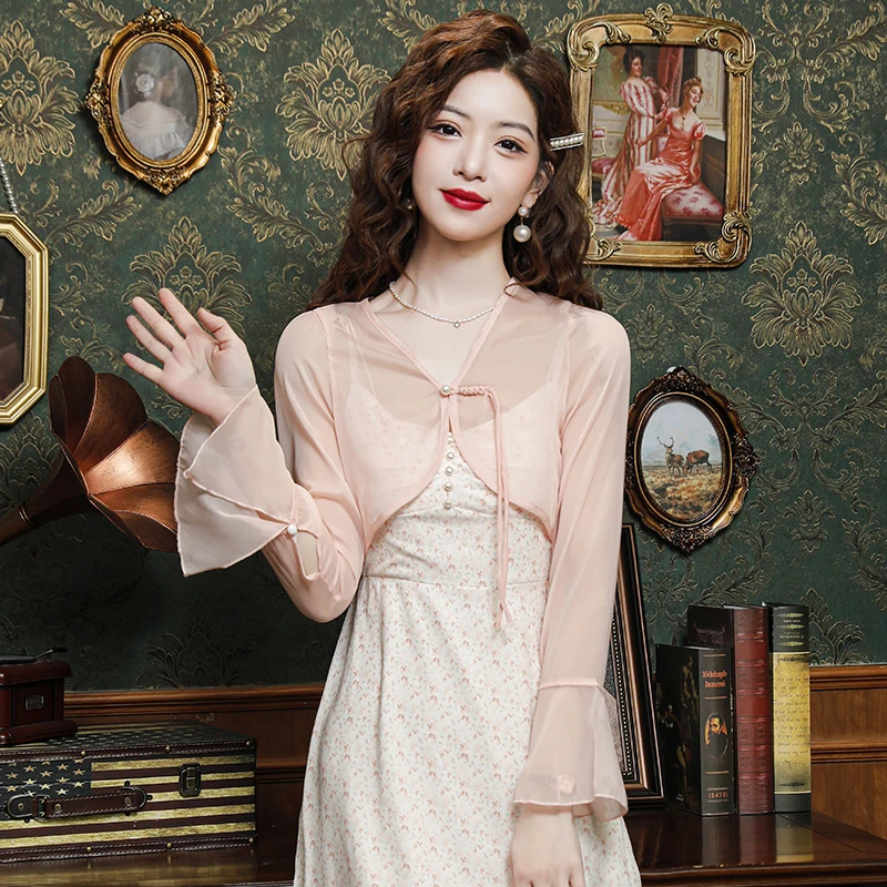 新中式国风雪纺防晒开衫女秋季薄款配吊带裙子外搭冰丝小披肩外套