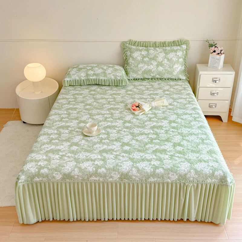 新款冰豆豆床裙凉席三件套凉感丝空调夏凉被清爽透气软凉席可机洗